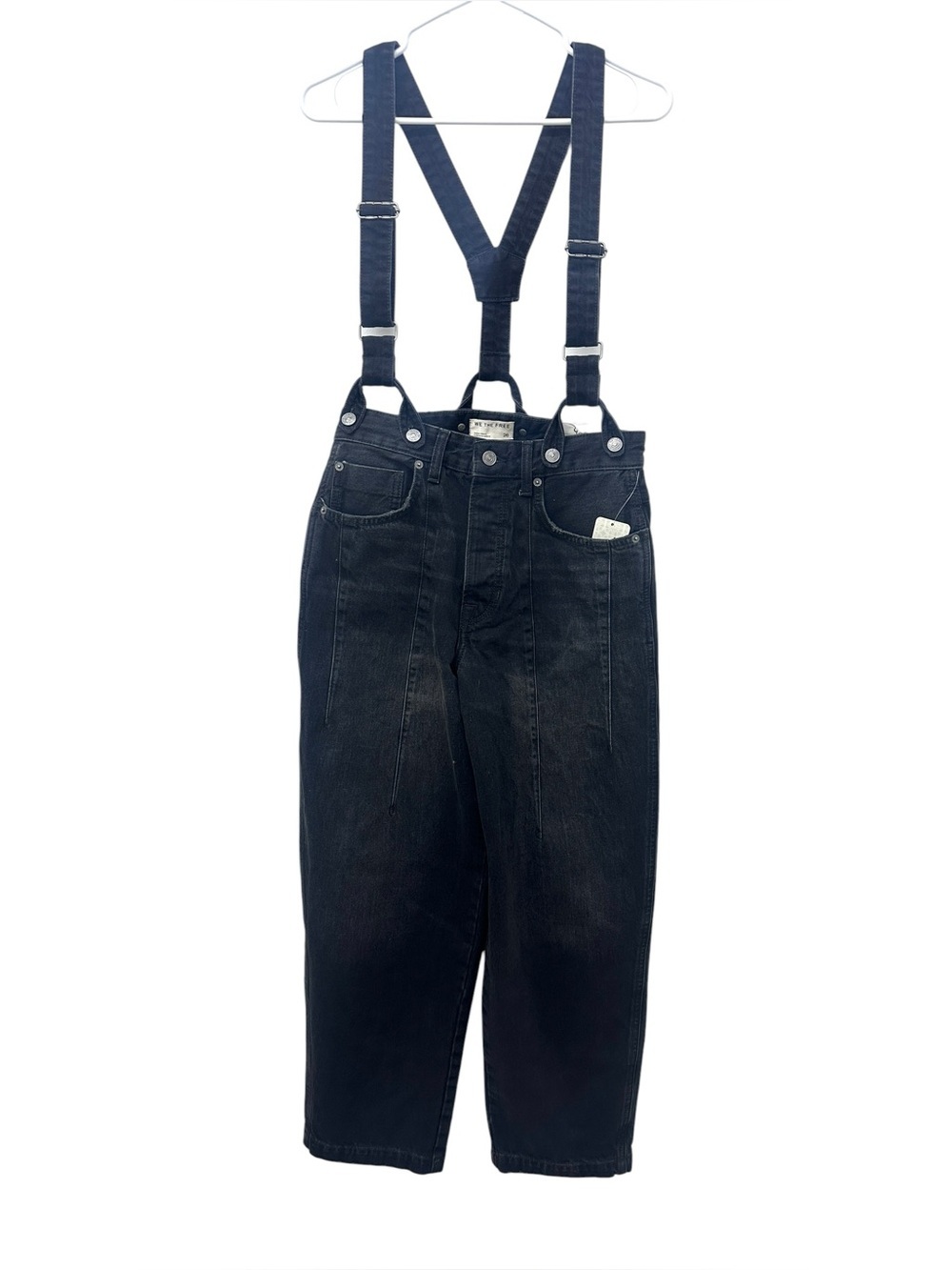 NWT Free People Berkley Suspender Jeans in Black - Picture 6 of 7